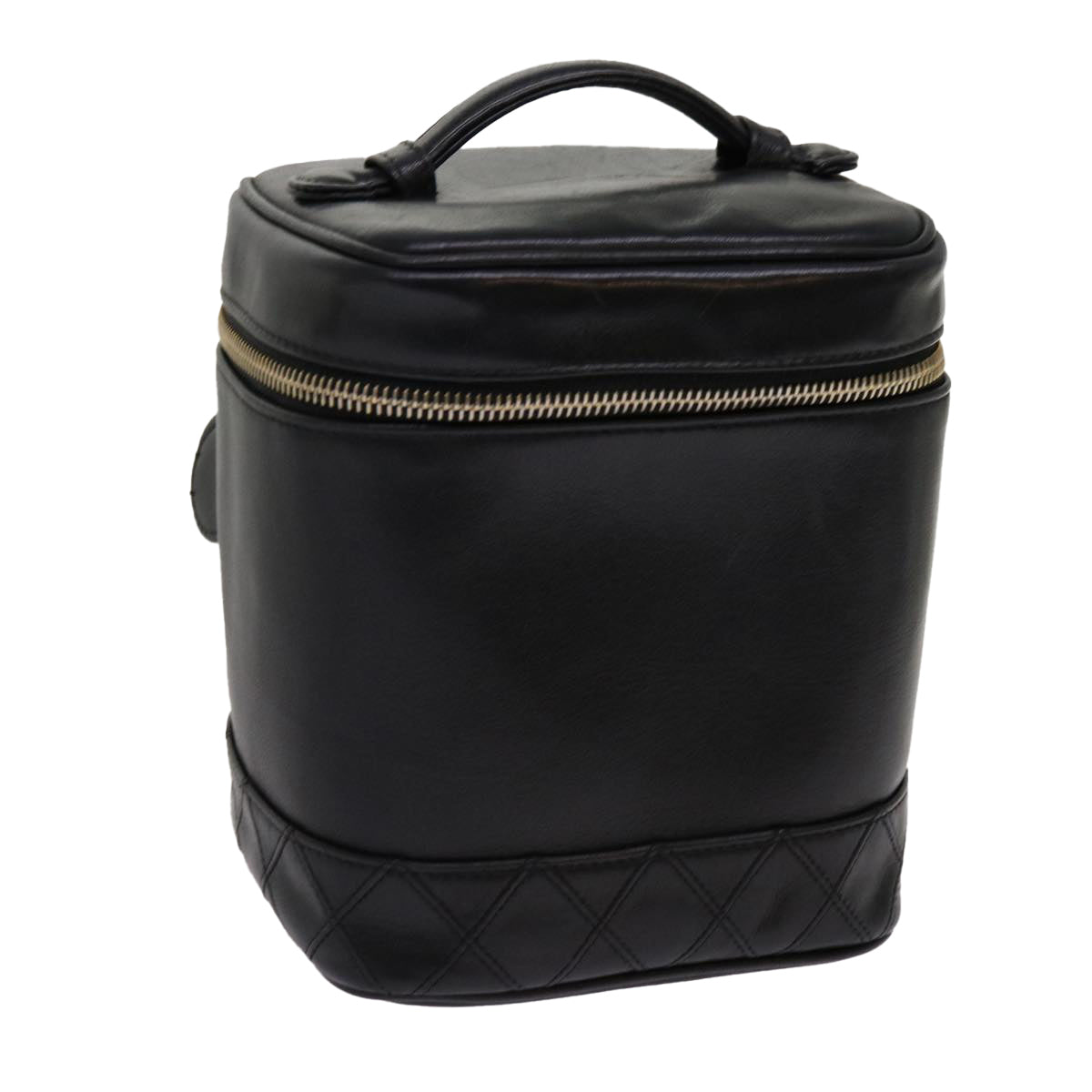 CHANEL Bicolole Vanity Cosmetic Pouch Leather Black CC Auth bs13041