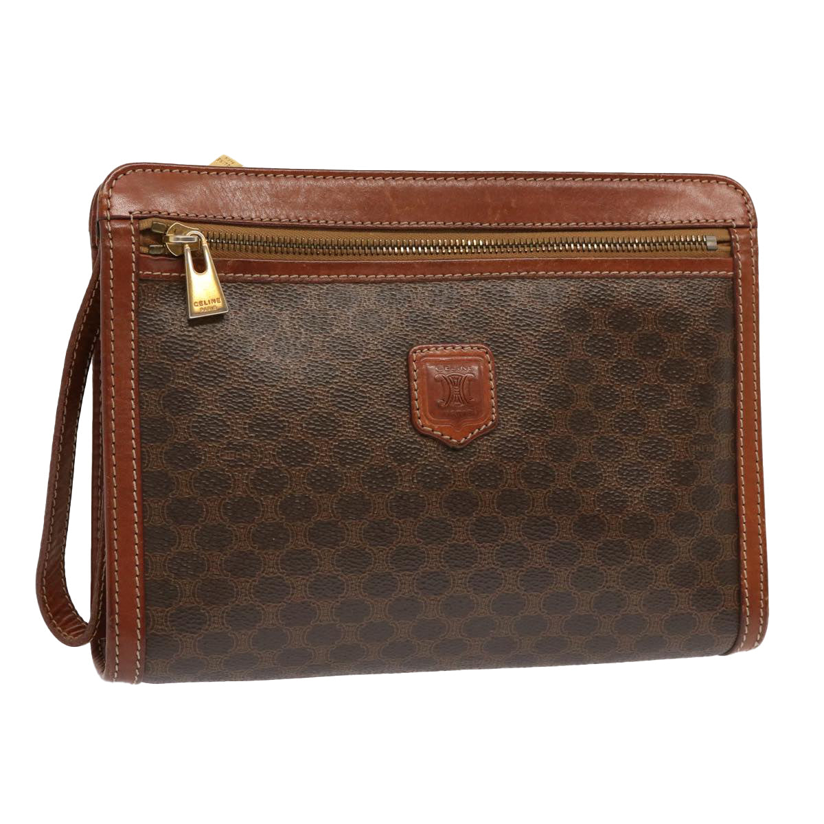 Luxury CELINE Macadam Canvas Clutch Bag PVC Brown 13124