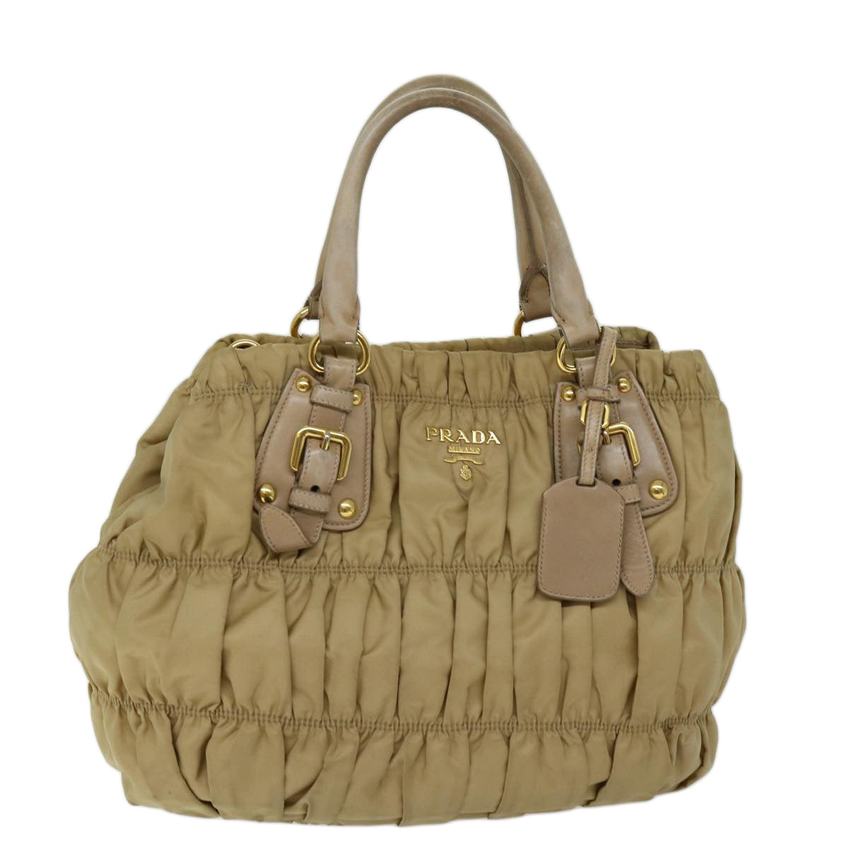 PRADA Hand Bag Nylon 2way Beige Auth bs13154