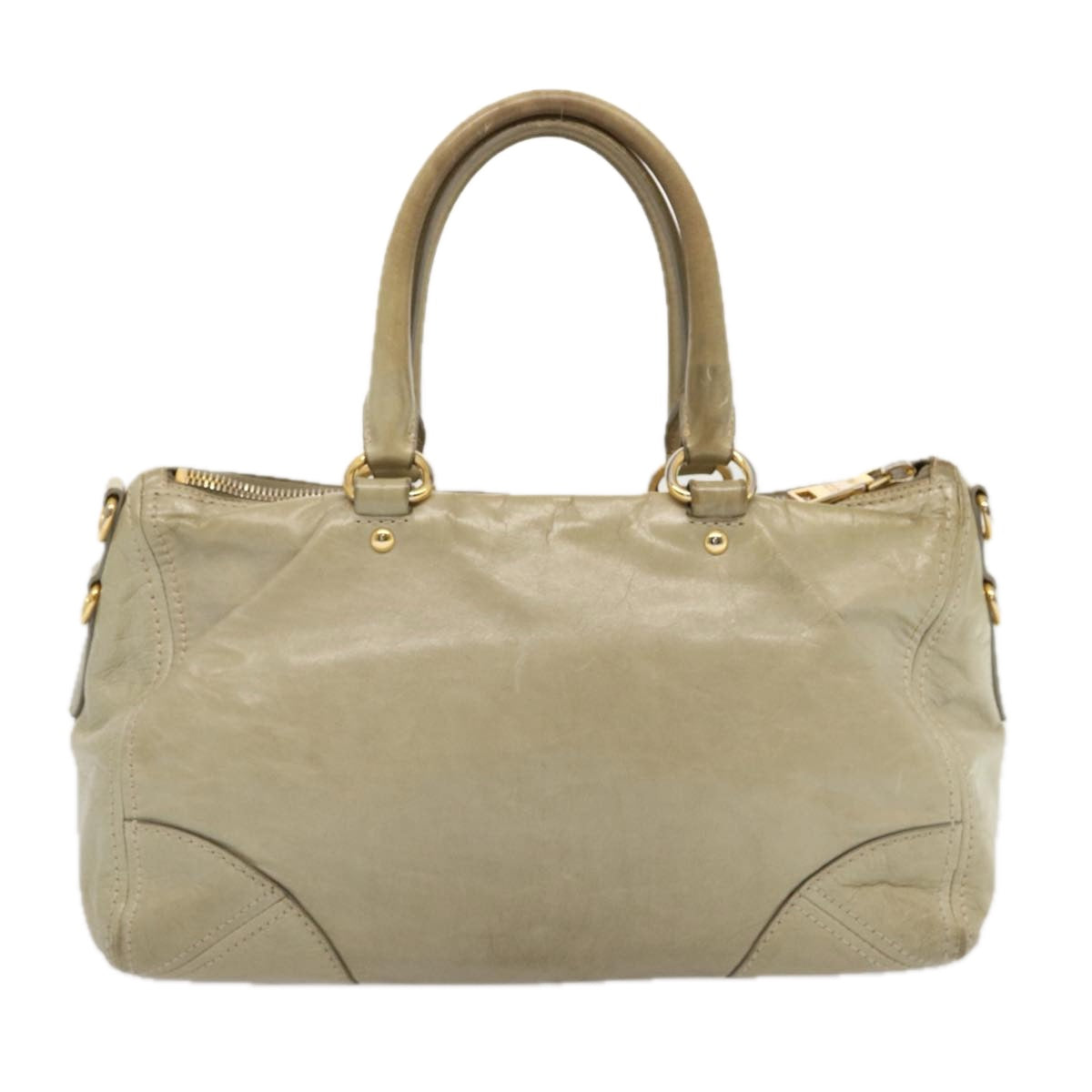 PRADA Hand Bag Leather Gray Auth bs13155