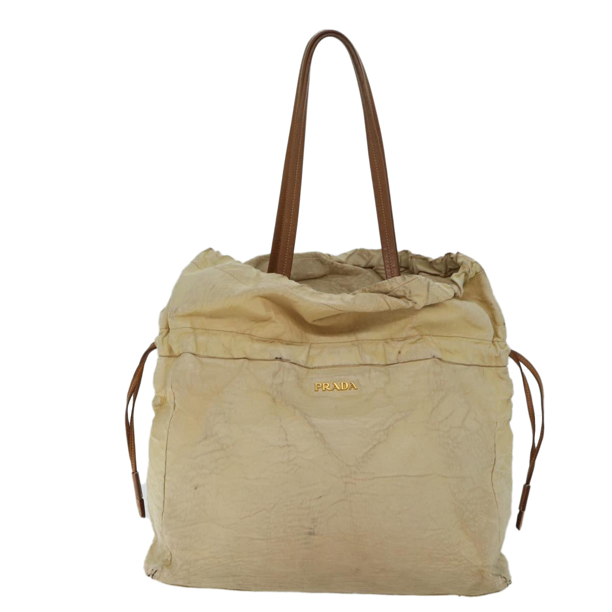 PRADA Shoulder Bag Leather Beige Auth bs13274