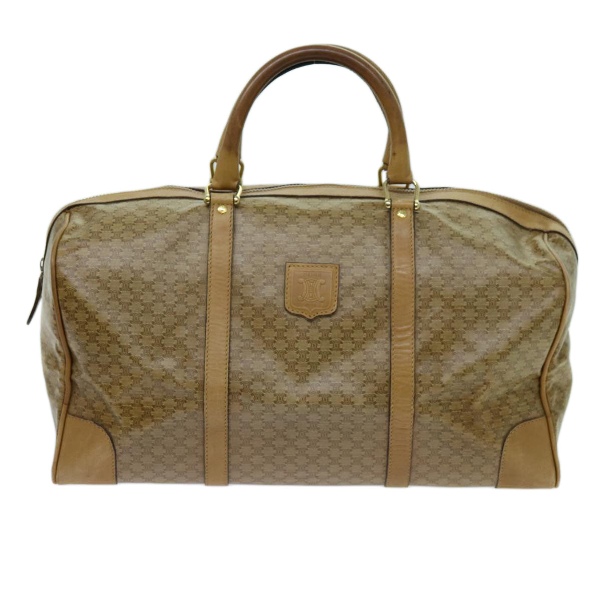 Luxury CELINE Macadam Canvas Boston Bag Beige 13419