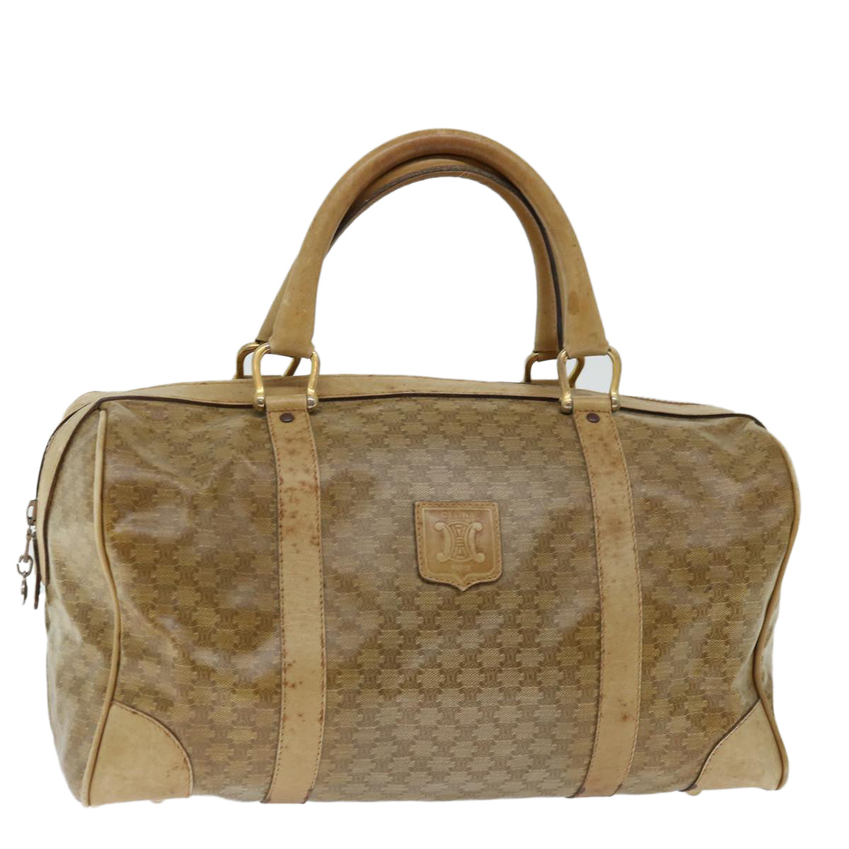 Luxury CELINE Macadam Canvas Boston Bag Beige 13428