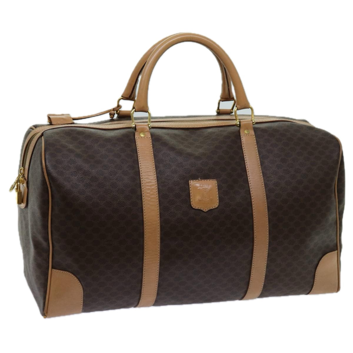 Luxury CELINE Macadam Canvas Boston Bag PVC Brown 13430