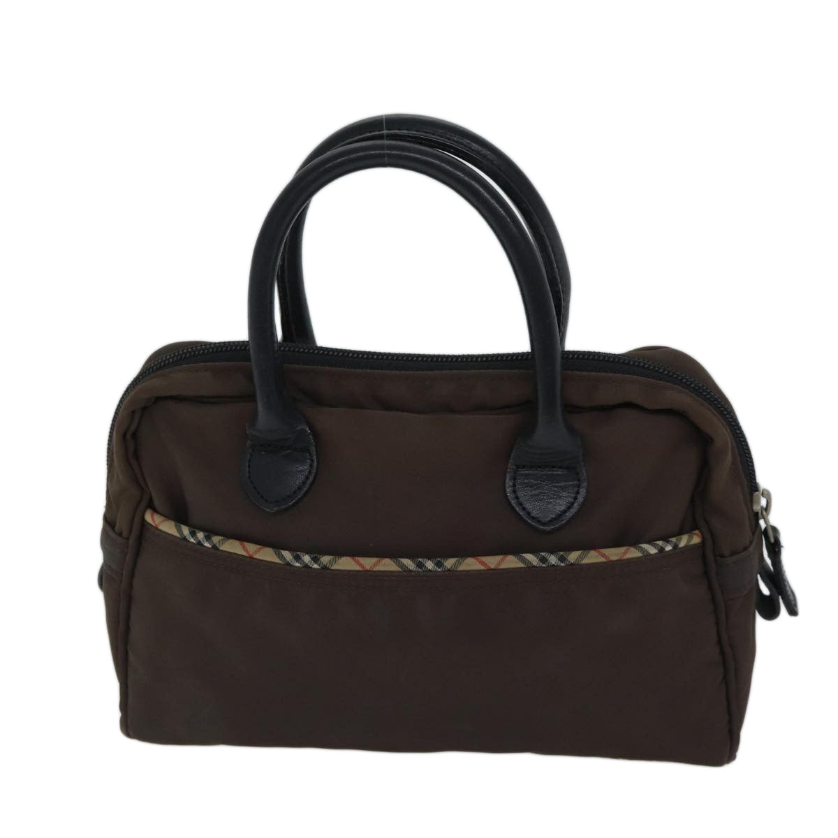 Burberry Golf Nova Check Hand Bag Nylon Brown Auth bs13606