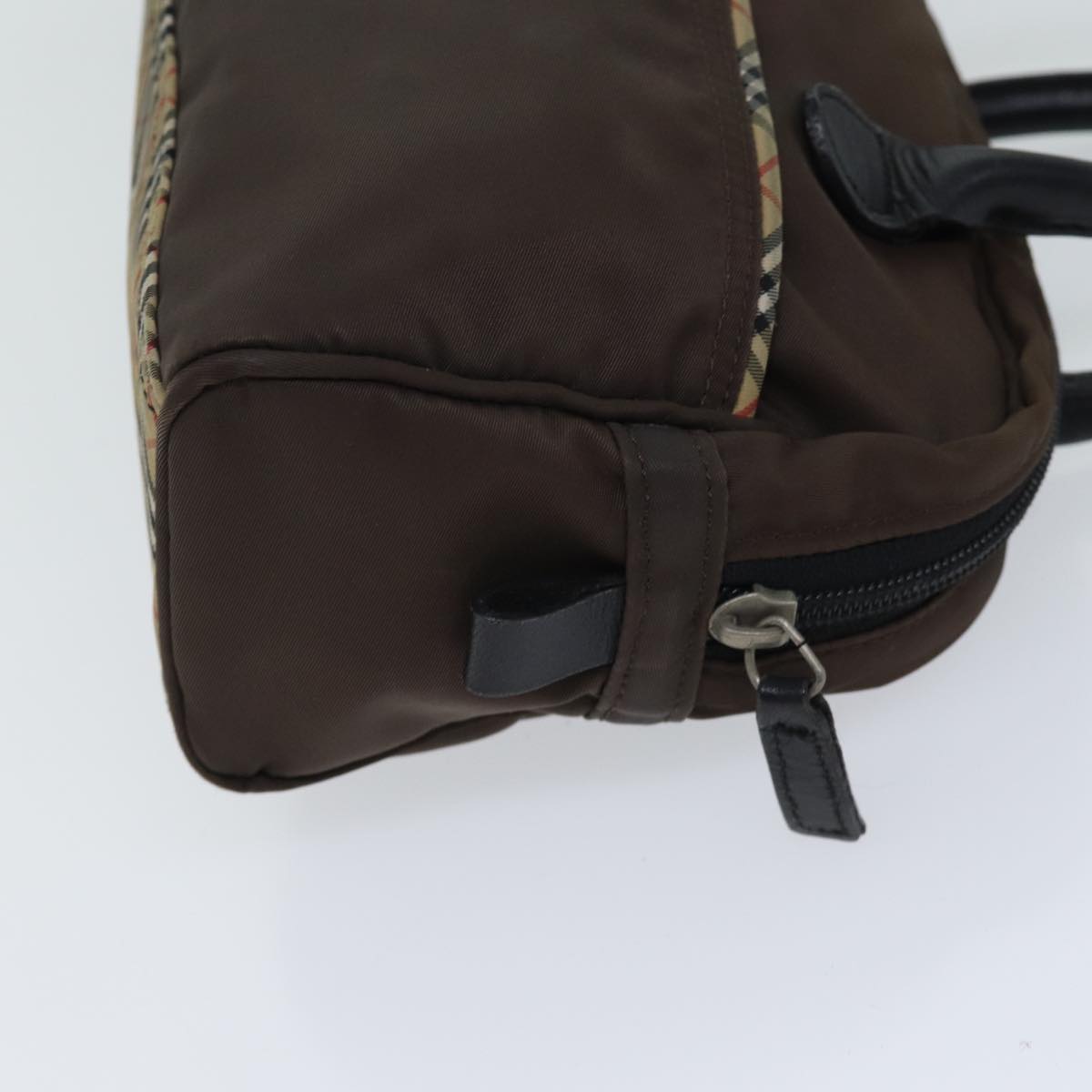 Burberry Golf Nova Check Hand Bag Nylon Brown Auth bs13606