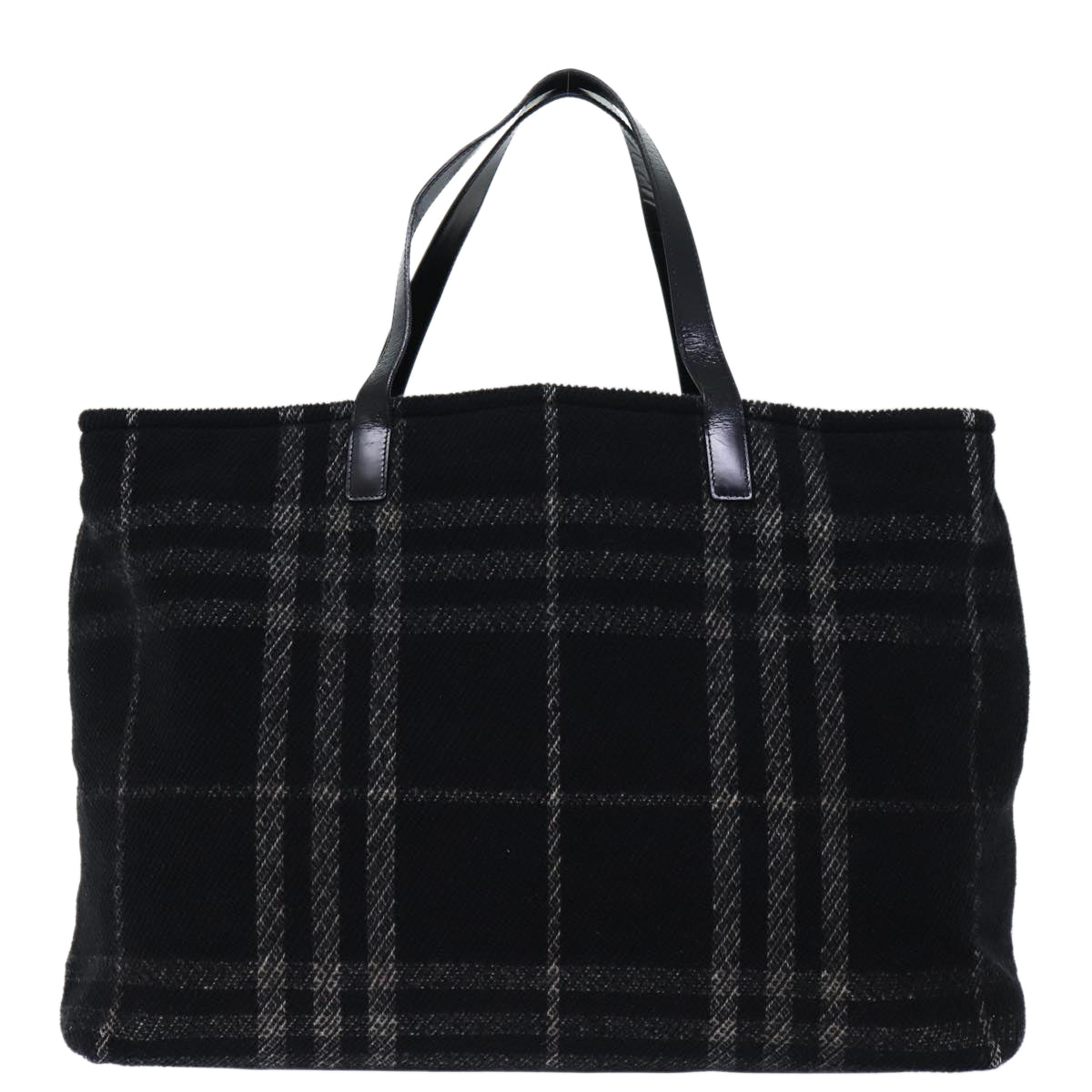 Burberry Nova Check Hand Bag Wool Black Auth bs13719