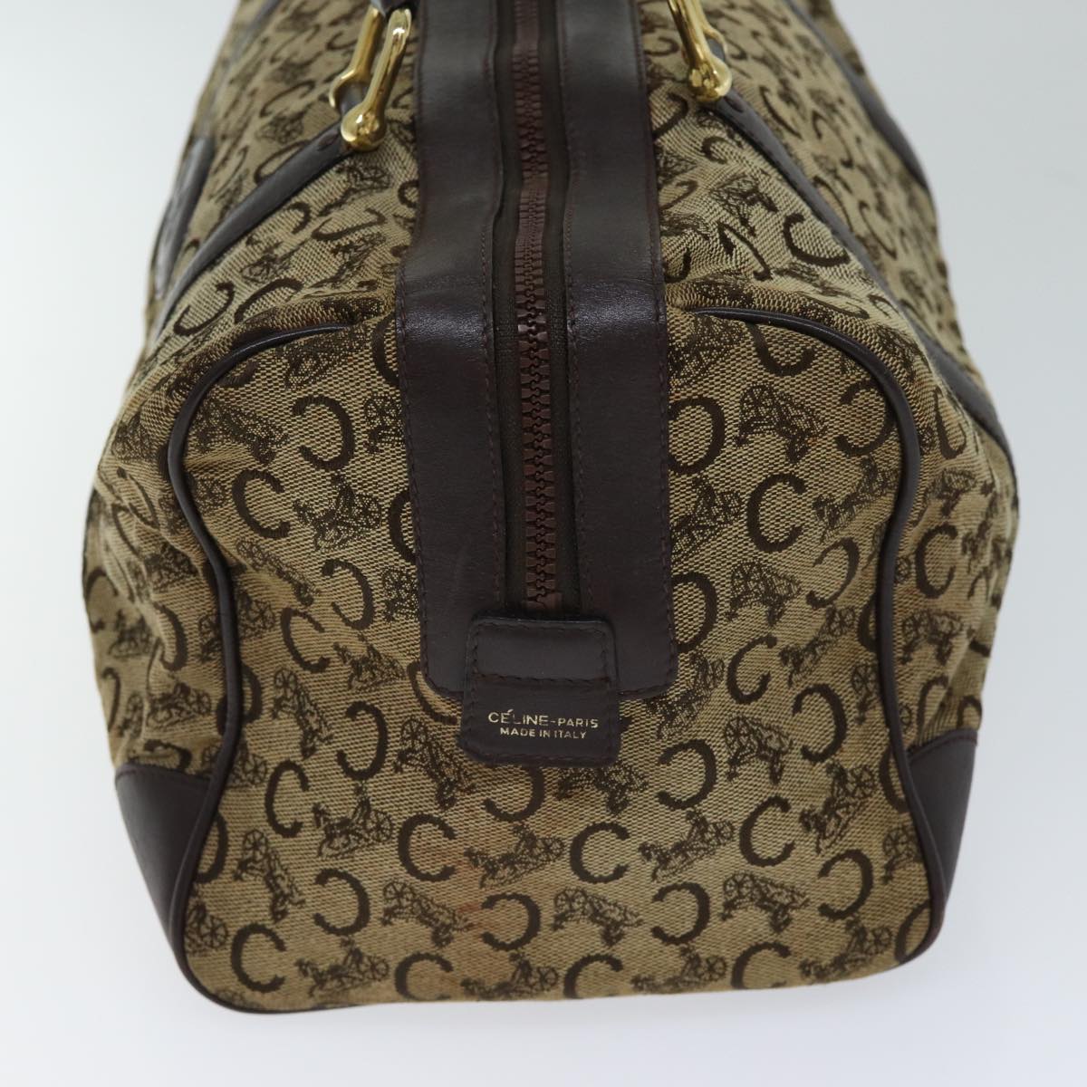 Luxury CELINE C Macadam Canvas Boston Bag Brown 13811