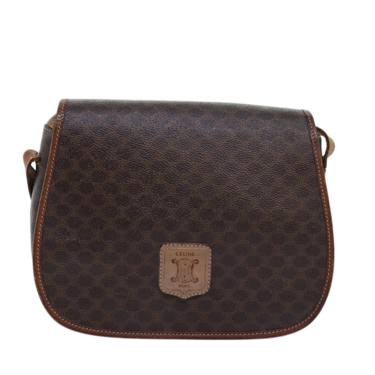 Luxury CELINE Macadam Canvas Shoulder Bag PVC Brown 14110