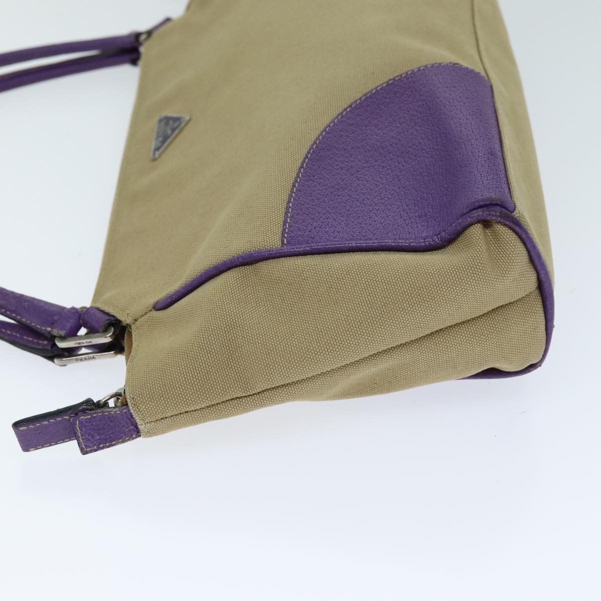 PRADA Hand Bag Canvas Purple Beige Auth bs14396