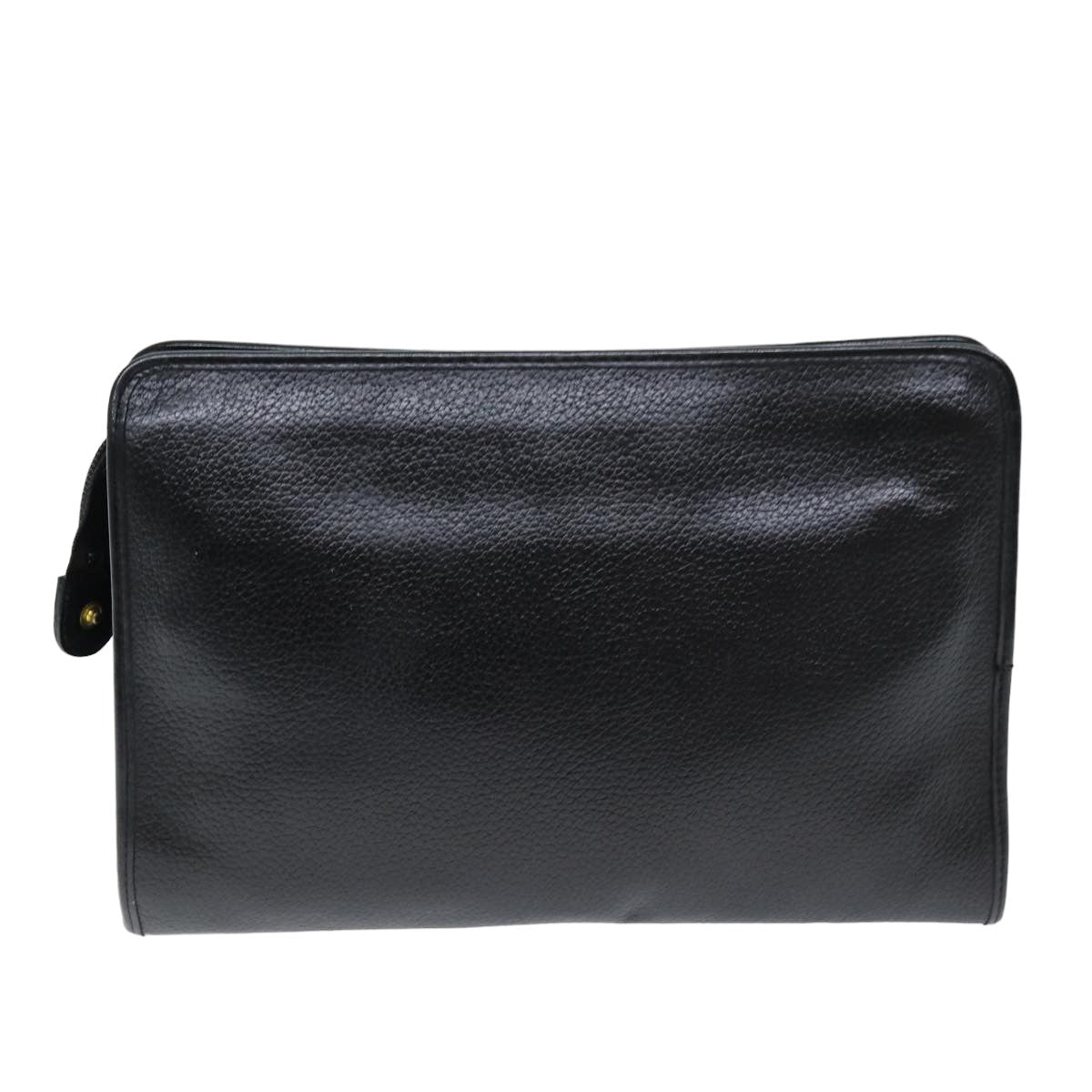 BurberrySs Clutch Bag Leather Black Auth bs14647