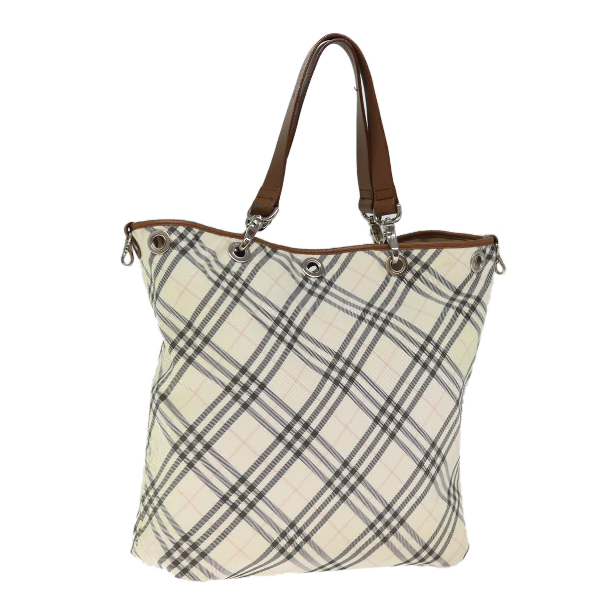 Burberry Nova Check Blue Label Tote Bag Canvas Reversible Beige Auth bs14692