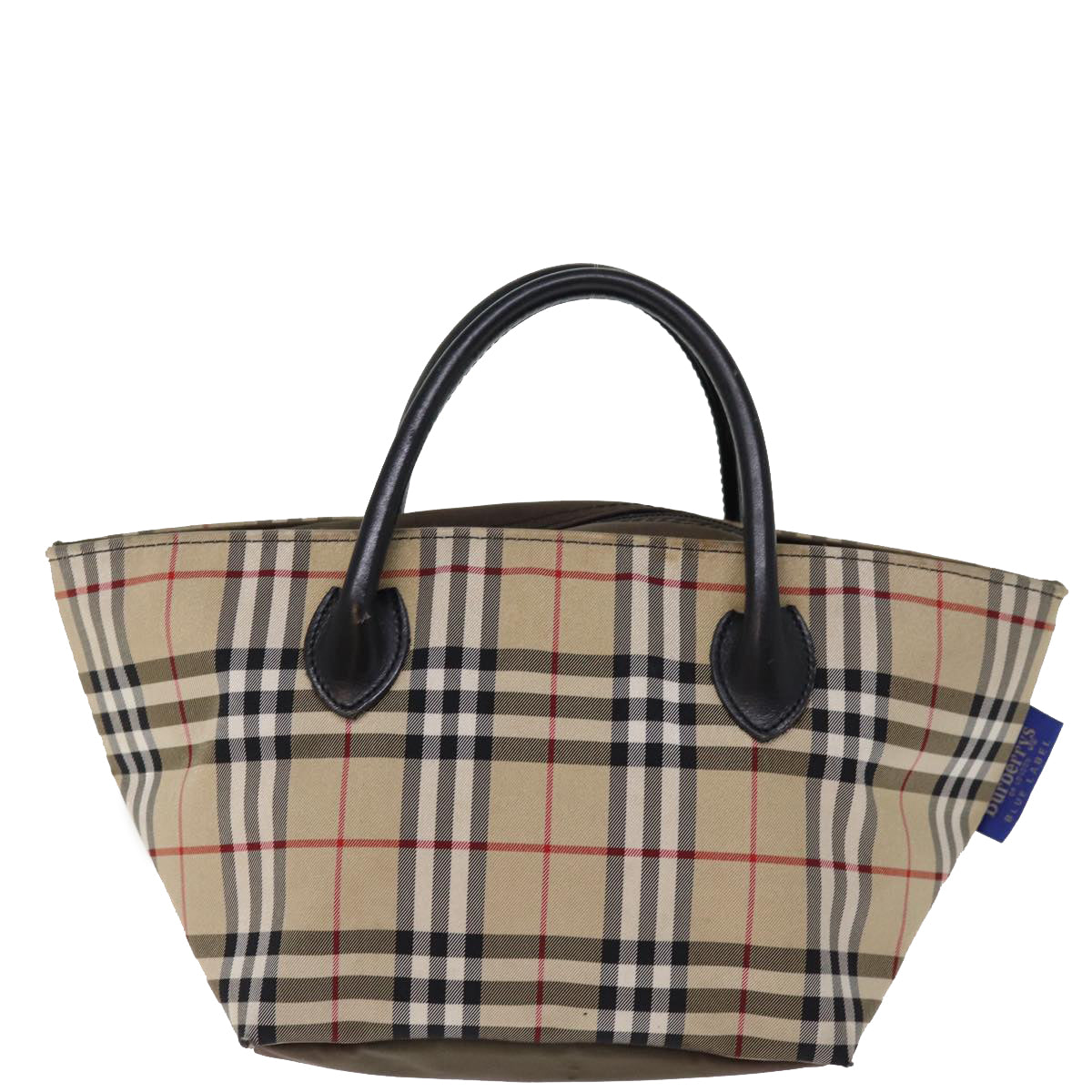 BurberrySs Nova Check Blue Label Hand Bag Nylon Beige Auth bs14769