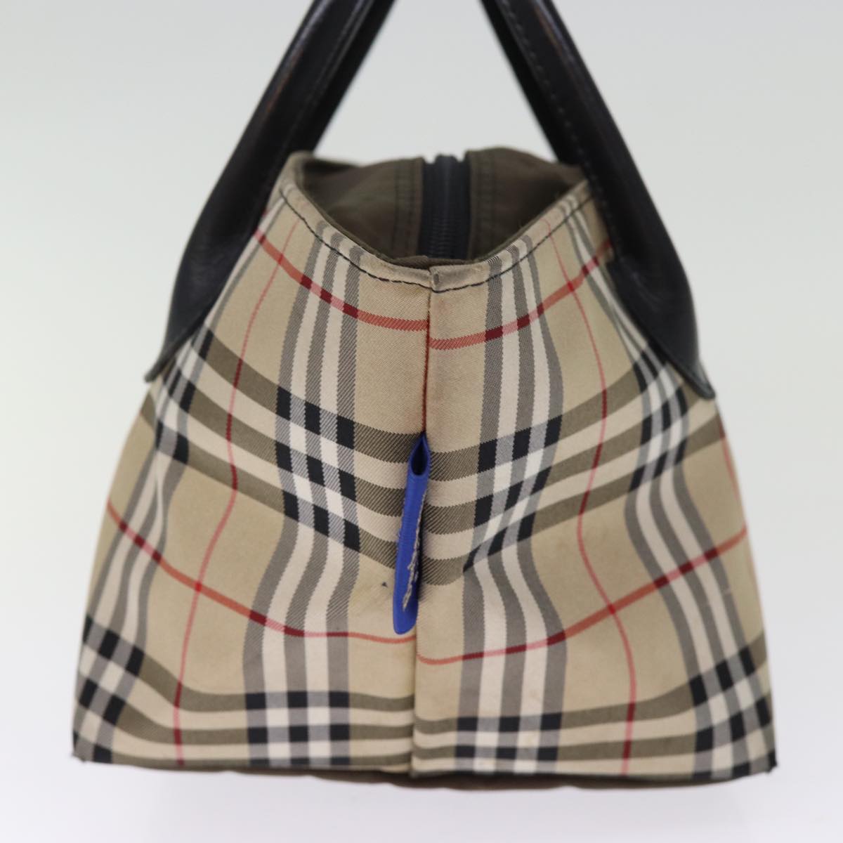 BurberrySs Nova Check Blue Label Hand Bag Nylon Beige Auth bs14769
