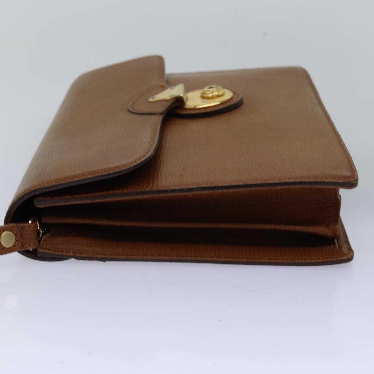 BurberrySs Clutch Bag Leather Brown Auth bs14900