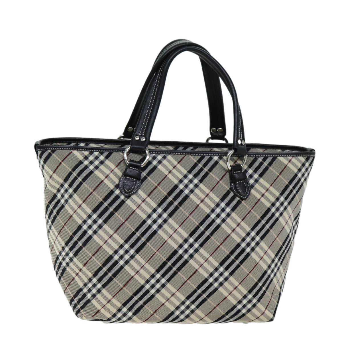 Burberry Nova Check Blue Label Tote Bag Canvas Beige Black Auth bs14934