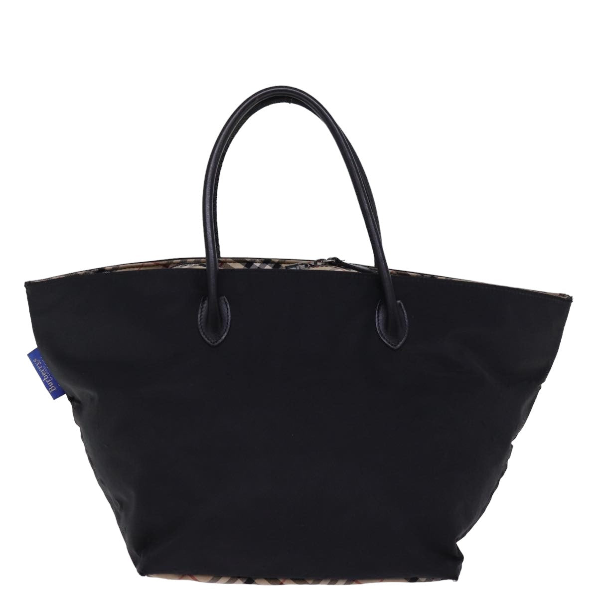 BurberrySs Nova Check Blue Label Hand Bag Nylon Beige Black Auth bs14994