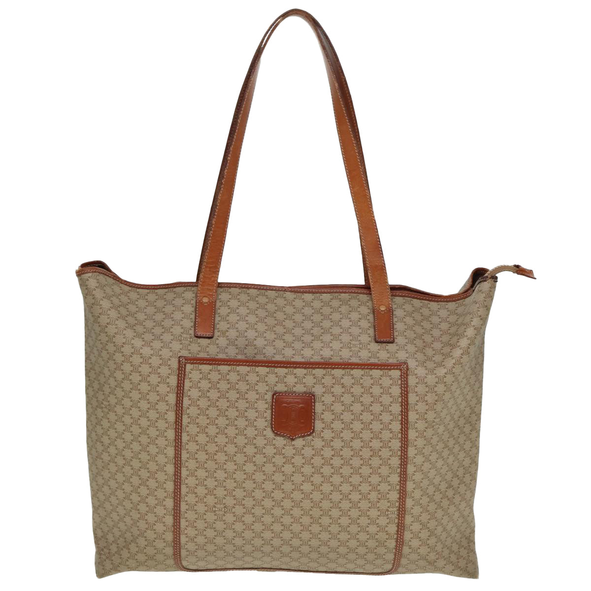 Luxury CELINE Macadam Canvas Tote Bag Leather Beige Brown 15313