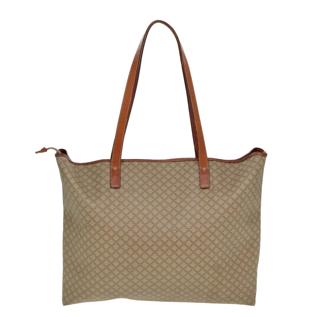 Luxury CELINE Macadam Canvas Tote Bag Leather Beige Brown 15313