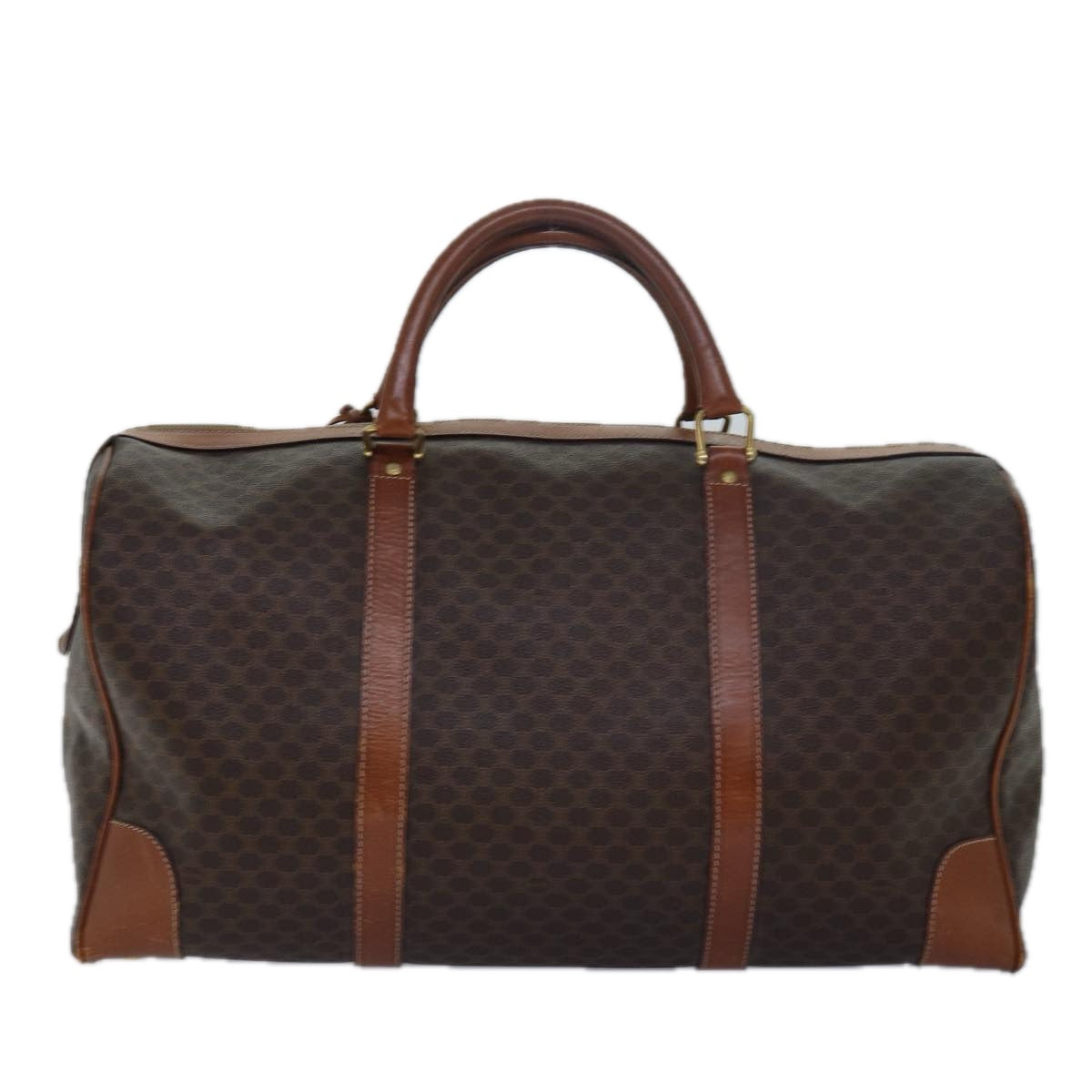 Luxury CELINE Macadam Canvas Boston Bag PVC Leather Brown 15395