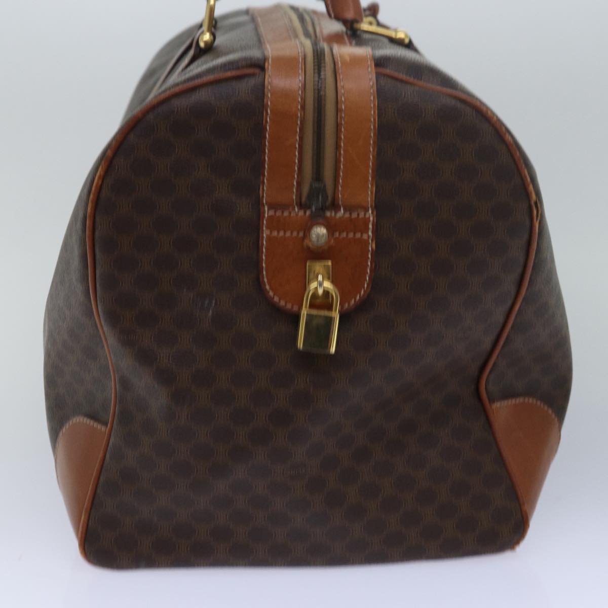 Luxury CELINE Macadam Canvas Boston Bag PVC Leather Brown 15395