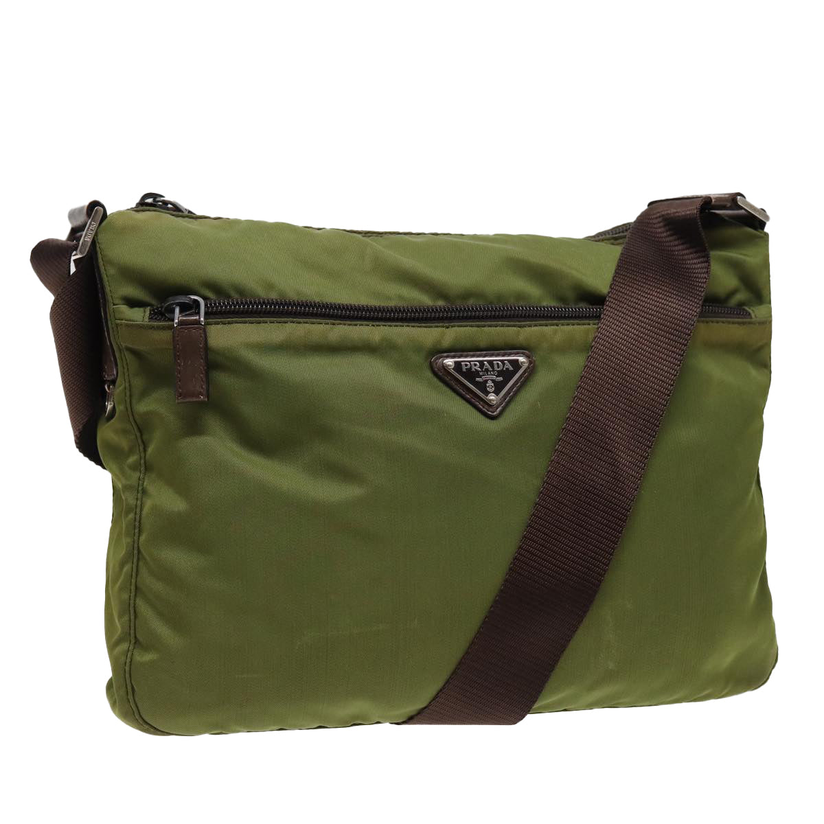 PRADA Shoulder Bag Nylon Khaki Auth