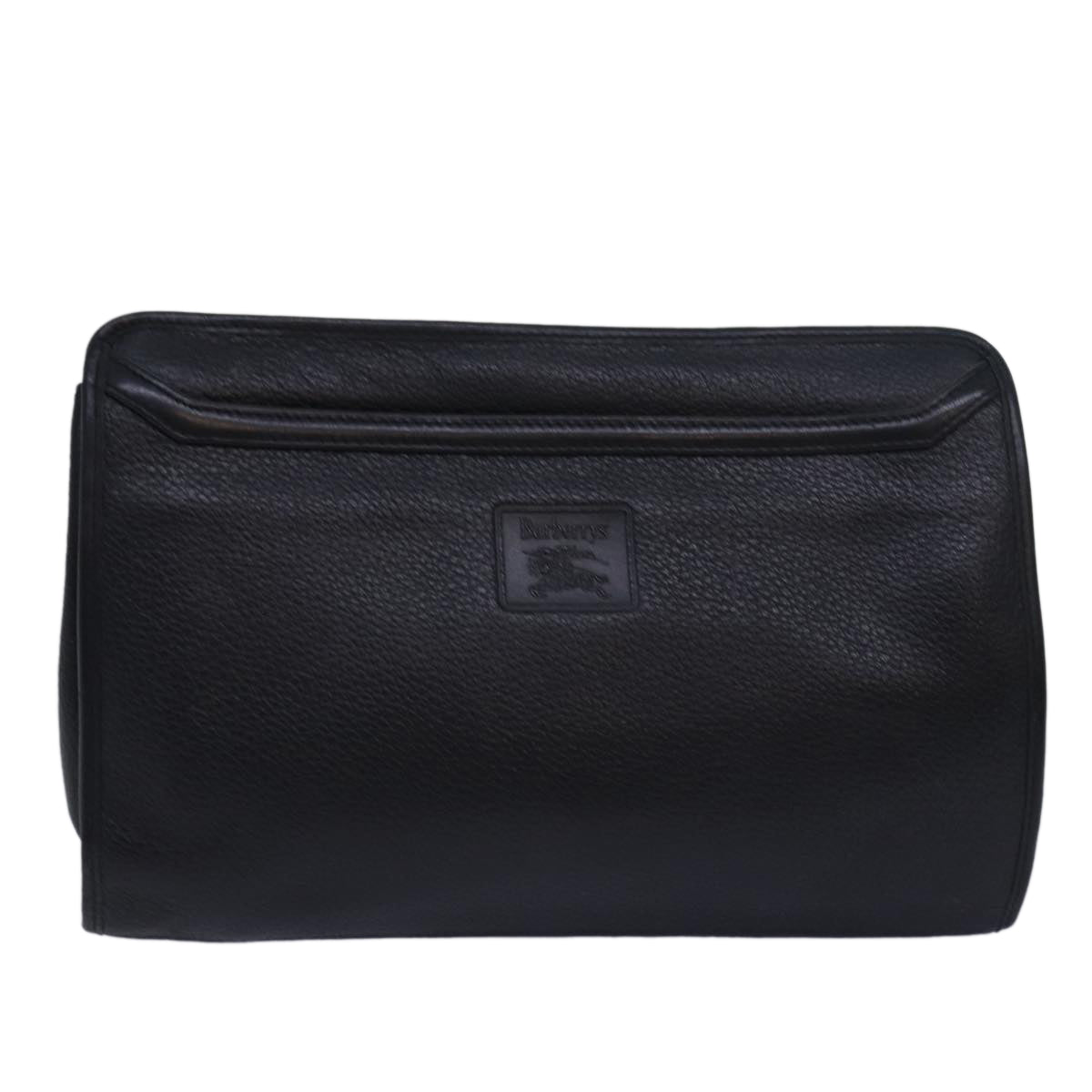 BurberrySs Clutch Bag Leather Black Auth bs15681