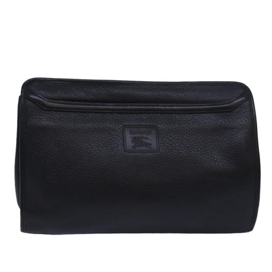 BurberrySs Clutch Bag Leather Black Auth bs15681