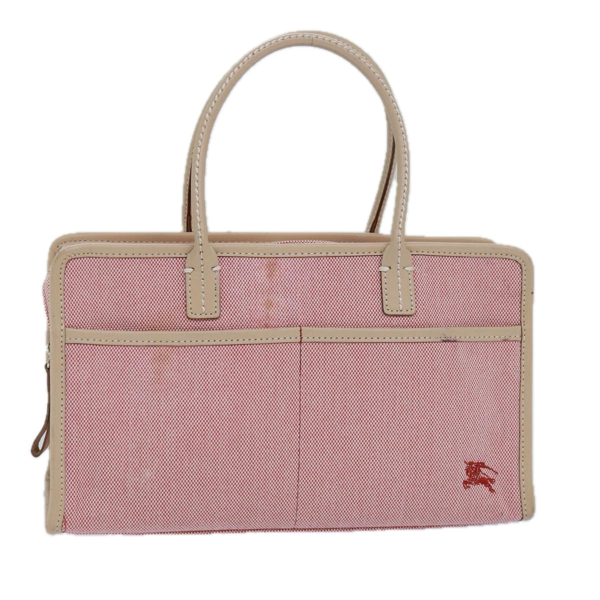 Burberry Nova Check Blue Nobel Hand Bag Canvas Pink Beige Auth bs15726