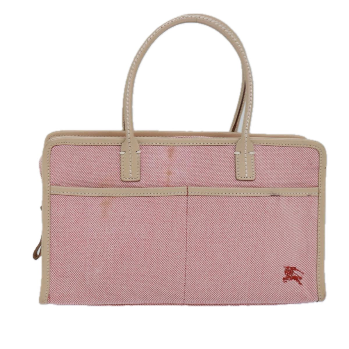 Burberry Nova Check Blue Nobel Hand Bag Canvas Pink Beige Auth bs15726