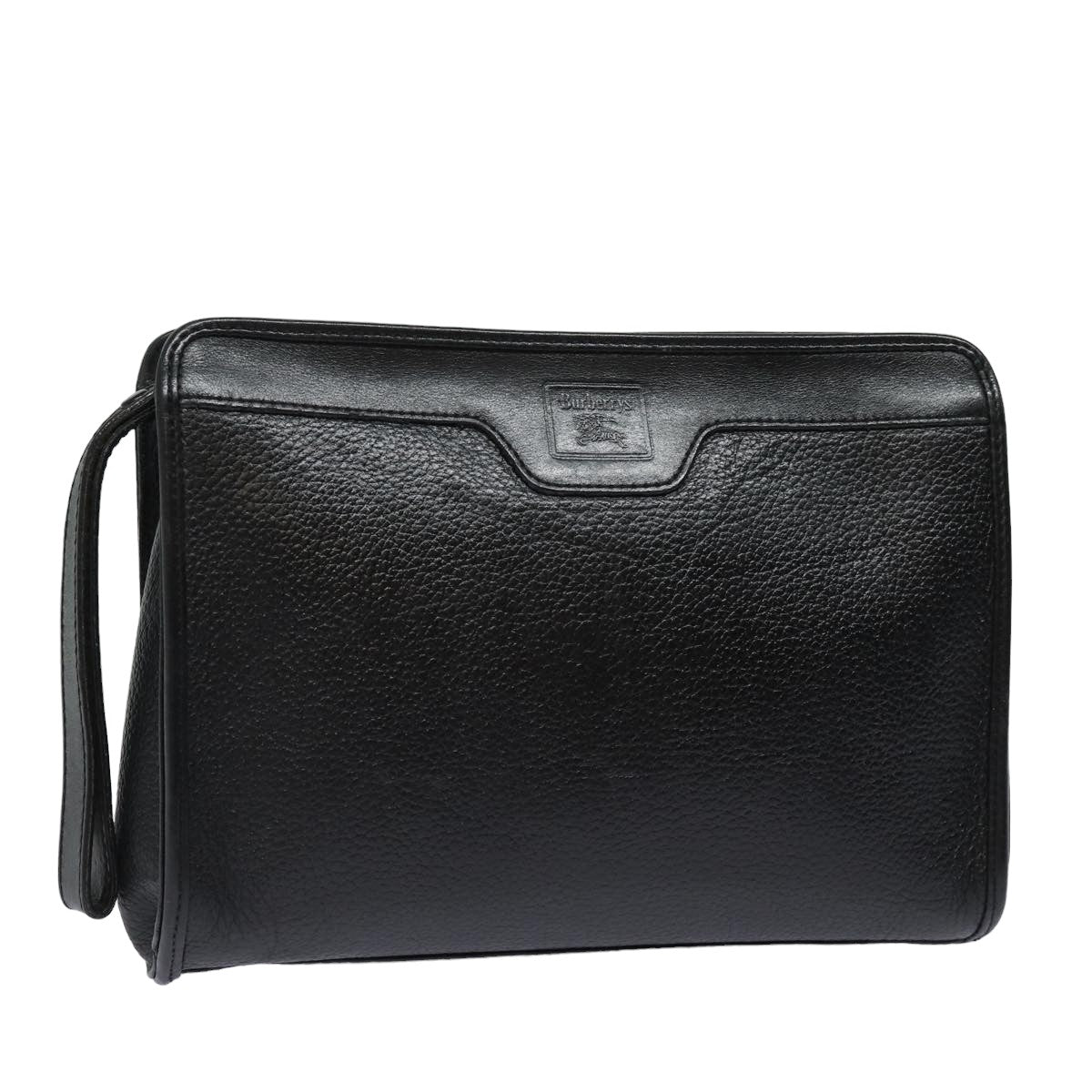 BurberrySs Clutch Bag Leather Black Auth bs15805