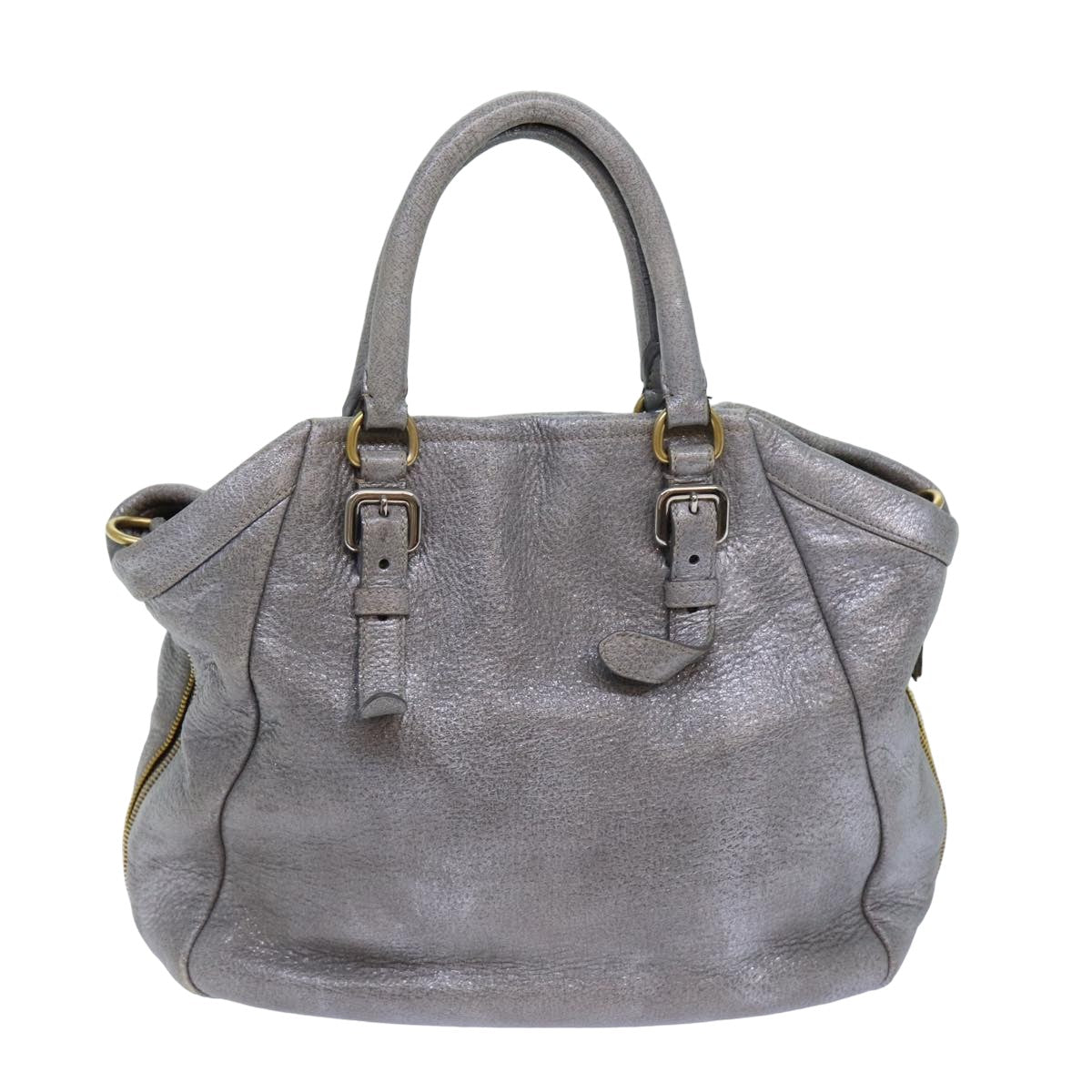 PRADA Hand Bag Leather 2way Silver Auth