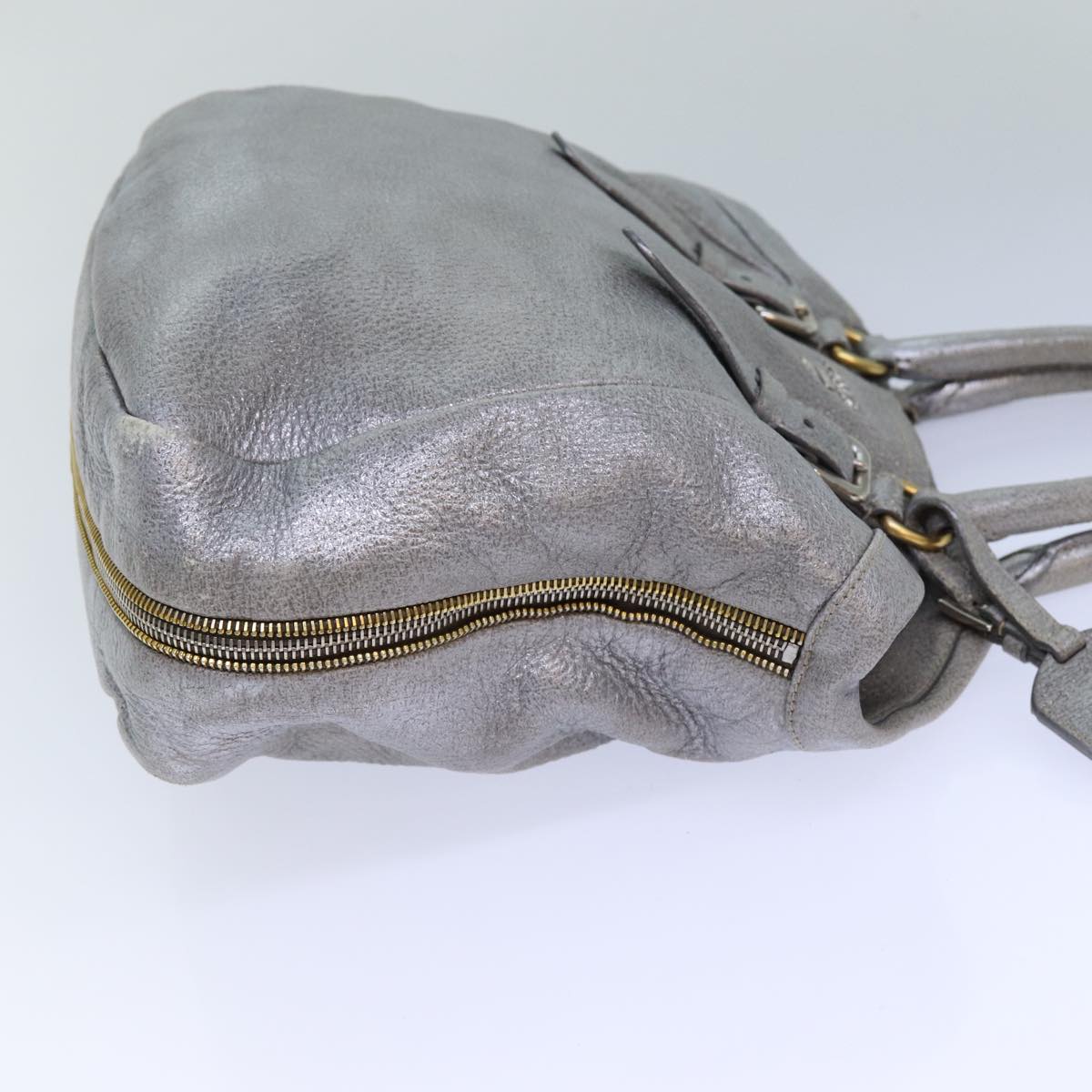 PRADA Hand Bag Leather 2way Silver Auth