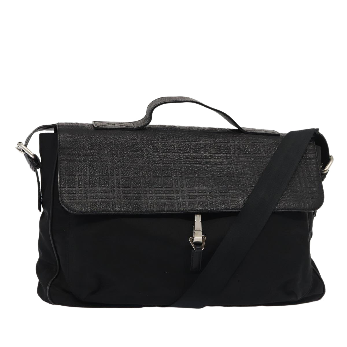 Burberry Nova Check Hand Bag Leather nylon 2way Black Auth bs16211