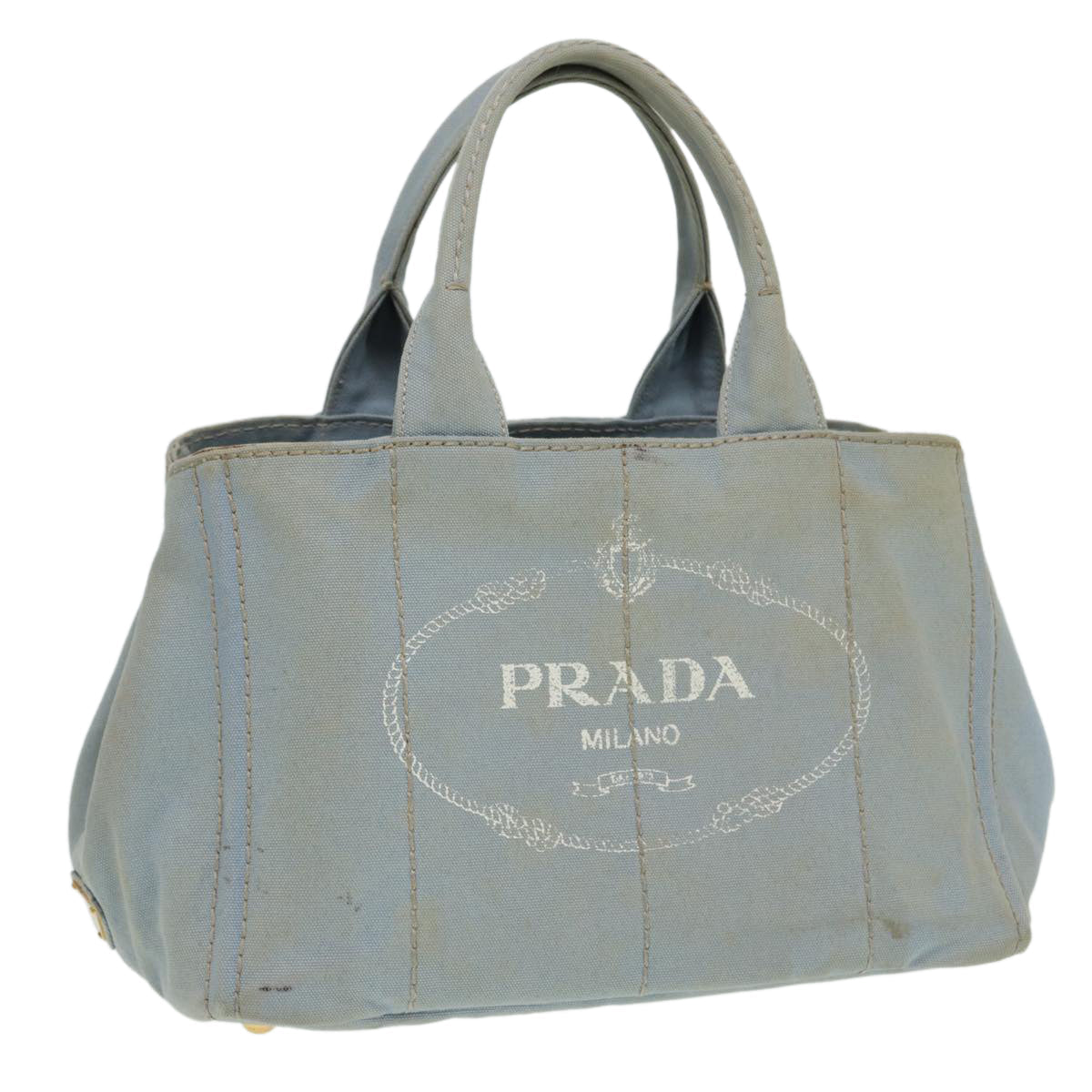 PRADA Canapa MM Hand Bag Canvas Blue Auth