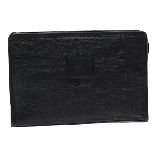 BurberrySs Clutch Bag Leather Black Auth bs16273