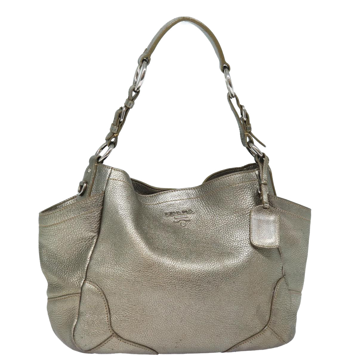 PRADA Shoulder Bag Leather Gold Tone Auth
