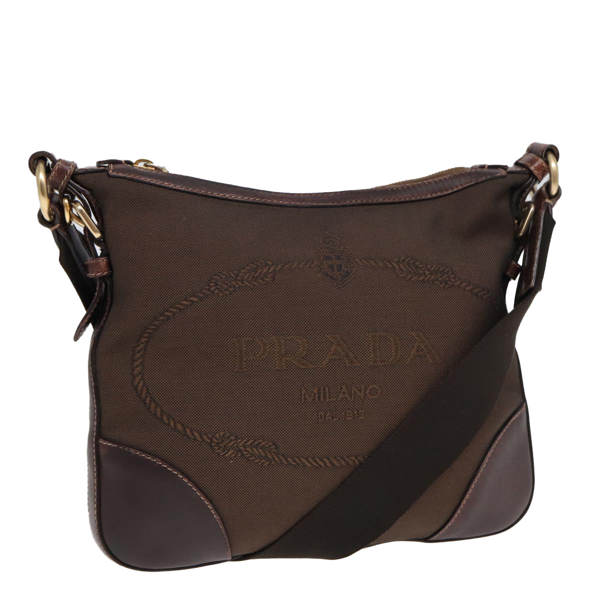 PRADA Shoulder Bag Canvas Brown Auth