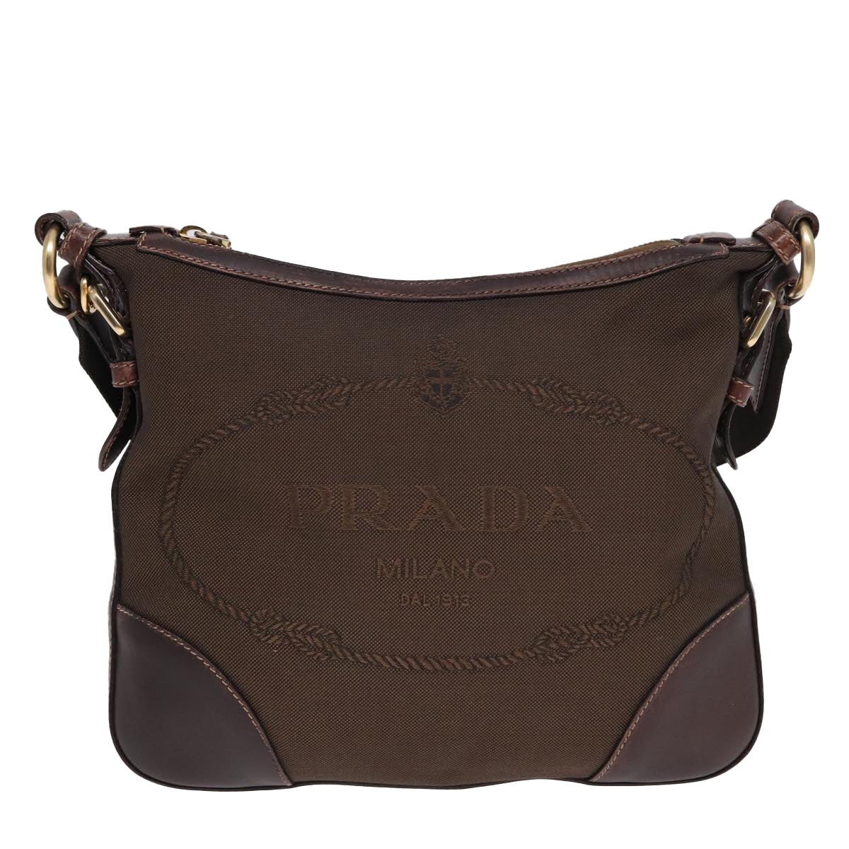 PRADA Shoulder Bag Canvas Brown Auth