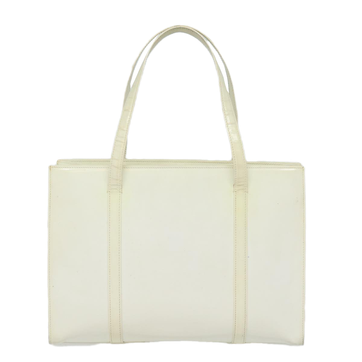 PRADA Hand Bag Enamel Silver White Auth