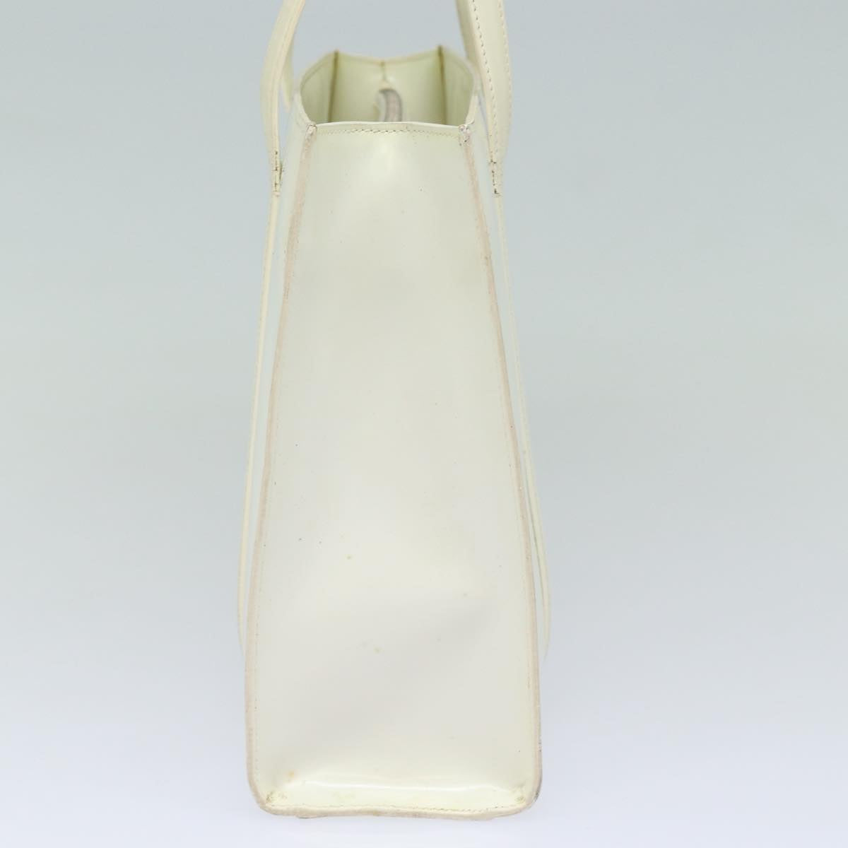 PRADA Hand Bag Enamel Silver White Auth