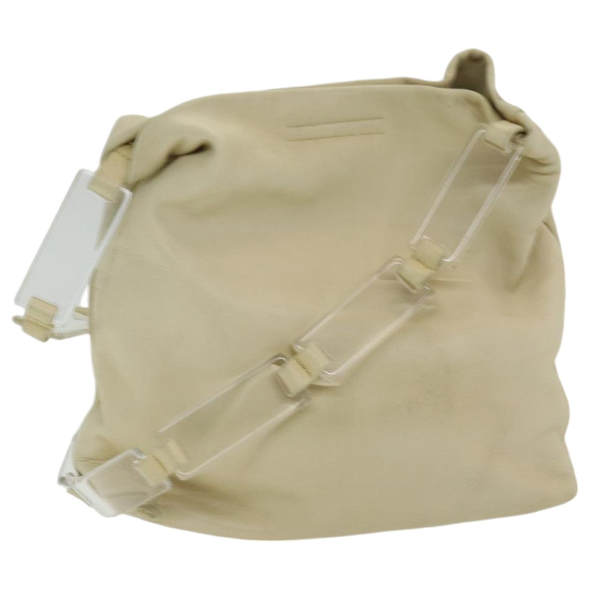 PRADA Shoulder Bag Leather Beige Silver Auth