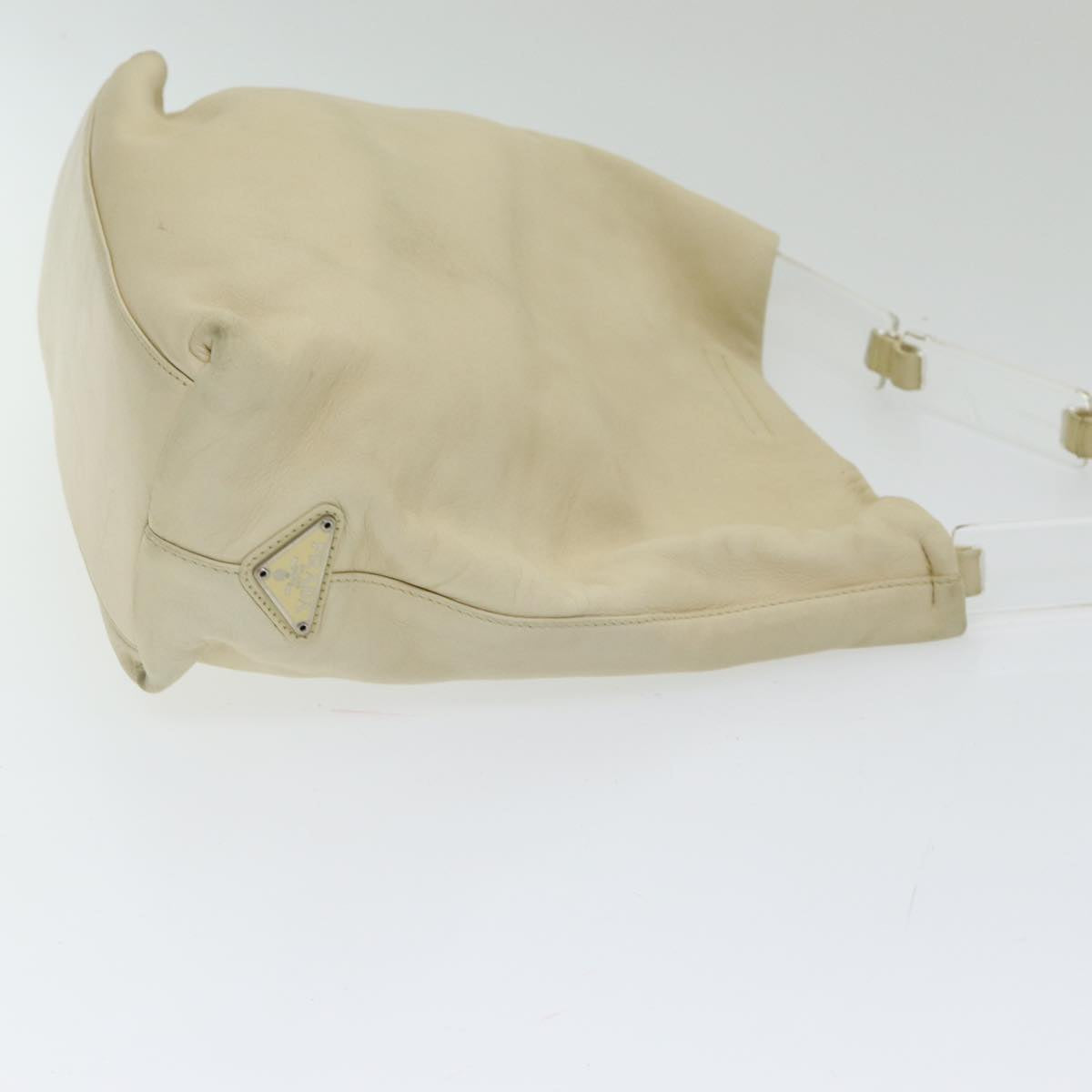 PRADA Shoulder Bag Leather Beige Silver Auth