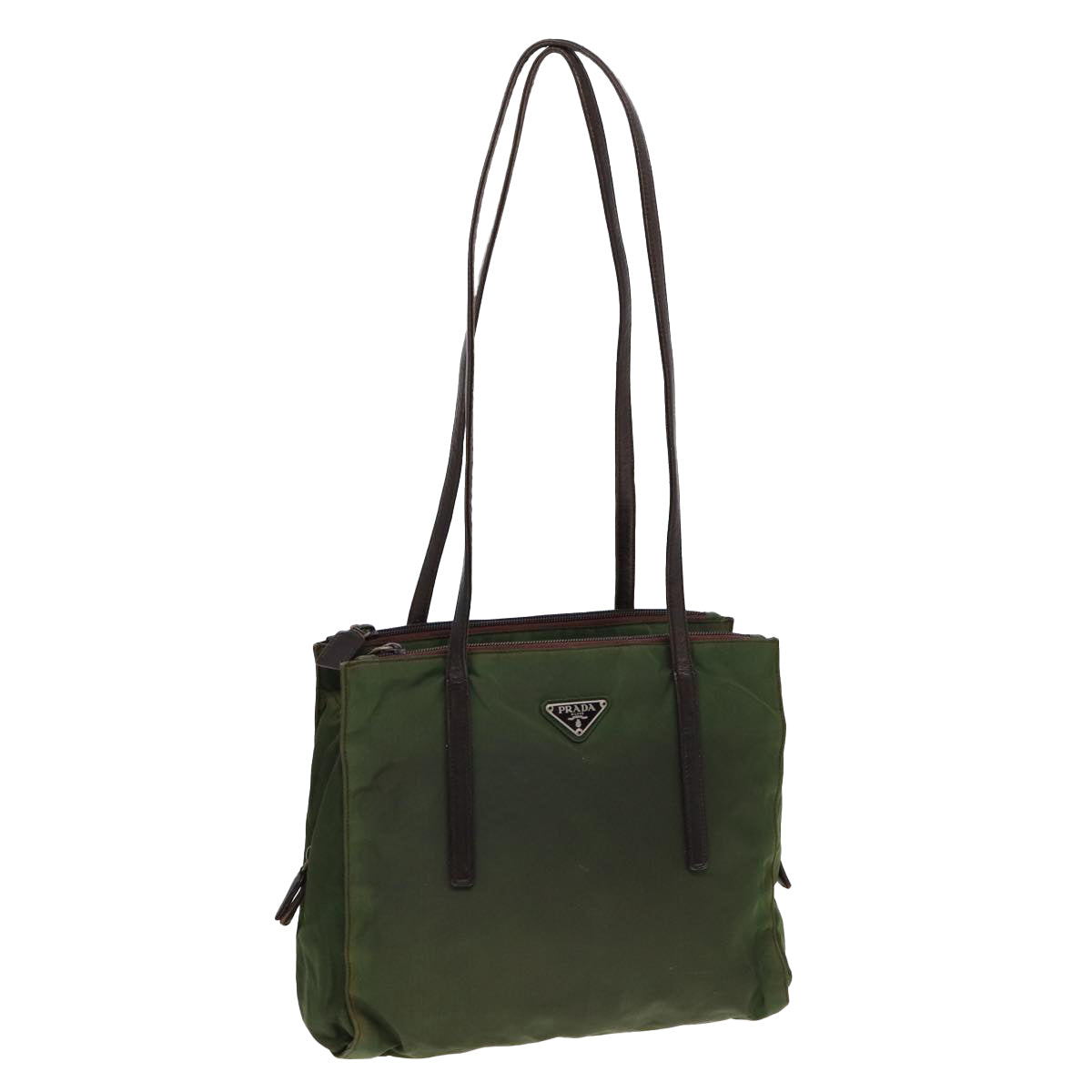 PRADA Shoulder Bag Nylon Khaki Silver Auth