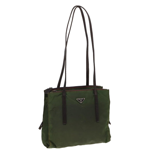 PRADA Shoulder Bag Nylon Khaki Silver Auth
