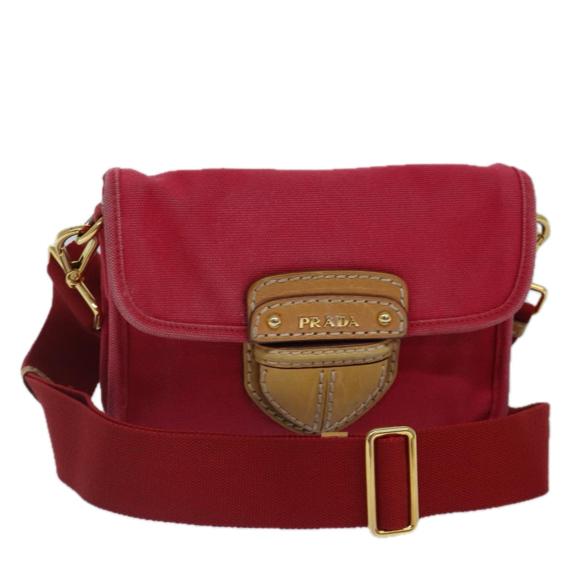 PRADA Shoulder Bag Canvas Red Auth