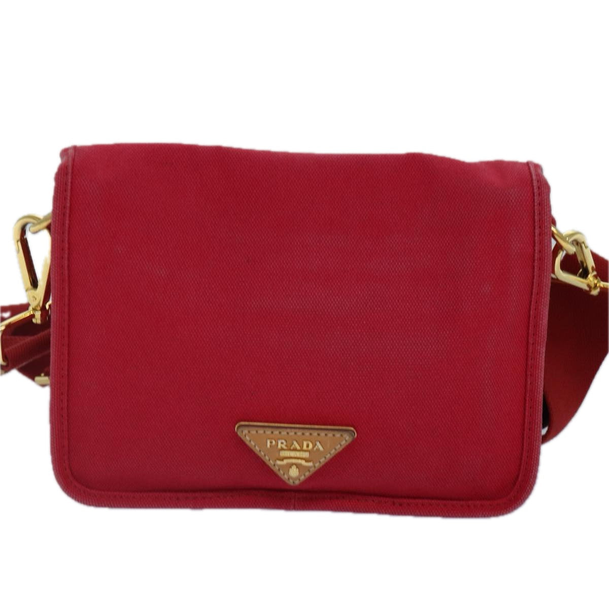 PRADA Shoulder Bag Canvas Red Auth