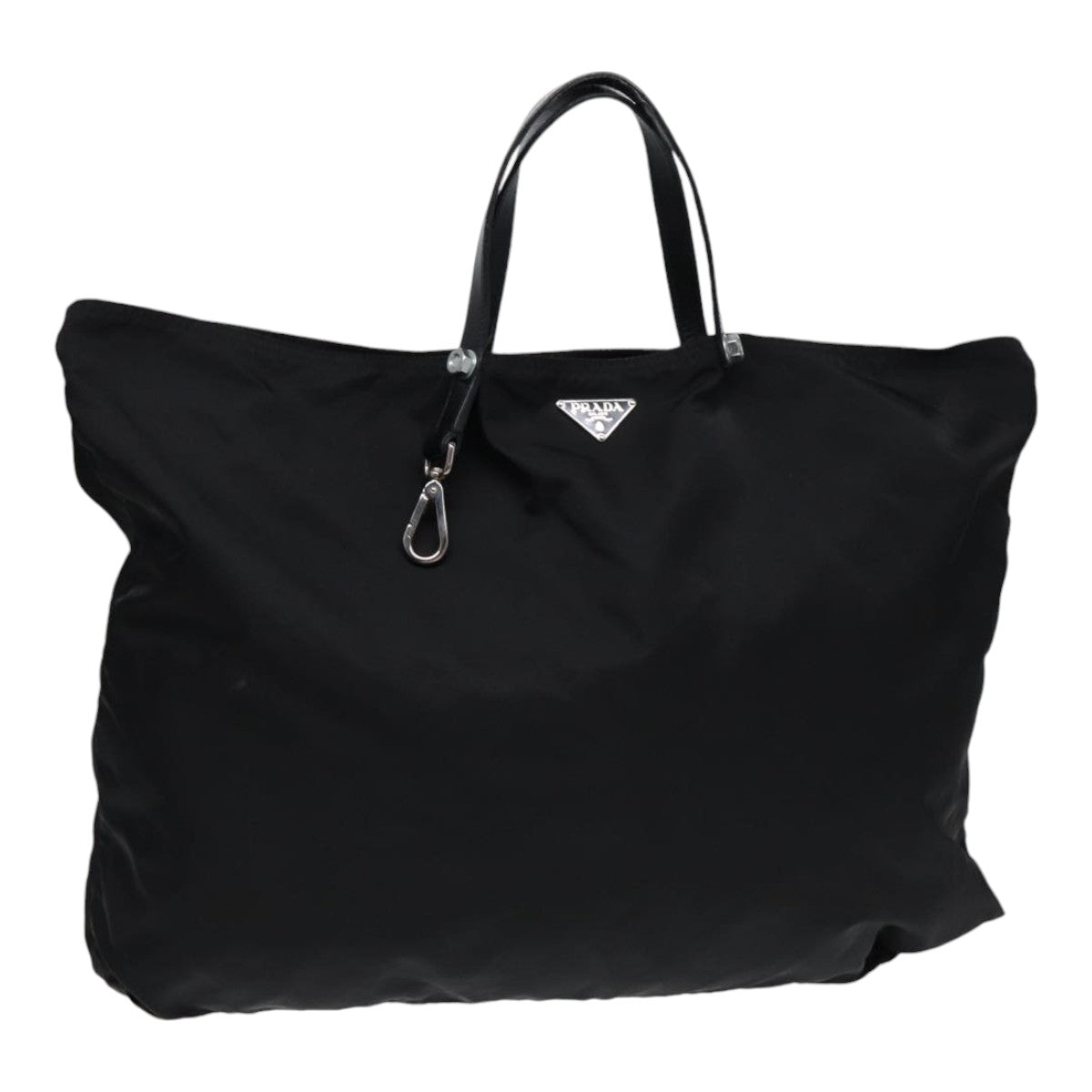 PRADA Tote Bag Nylon Black Silver Auth