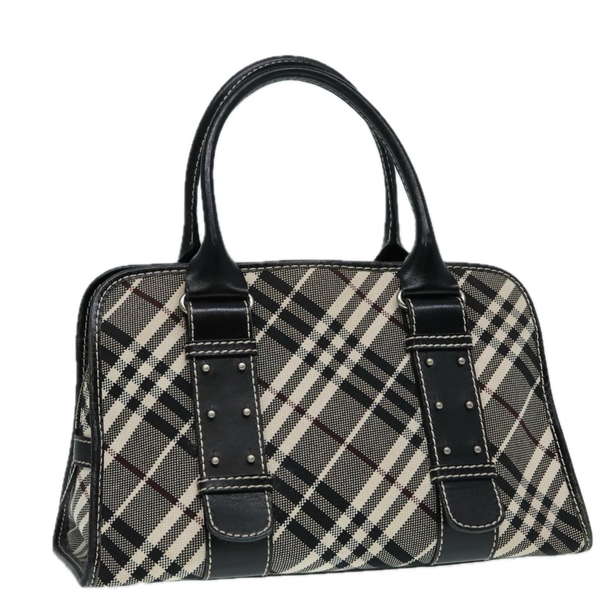 Burberry Nova Check Blue Label Hand Bag Canvas Leather Beige Silver Auth bs17027