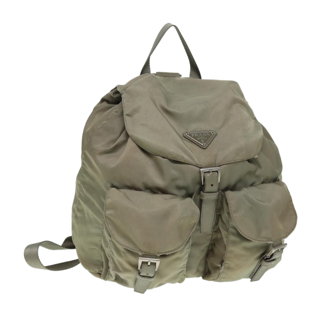 PRADA Backpack Nylon Beige Silver Auth